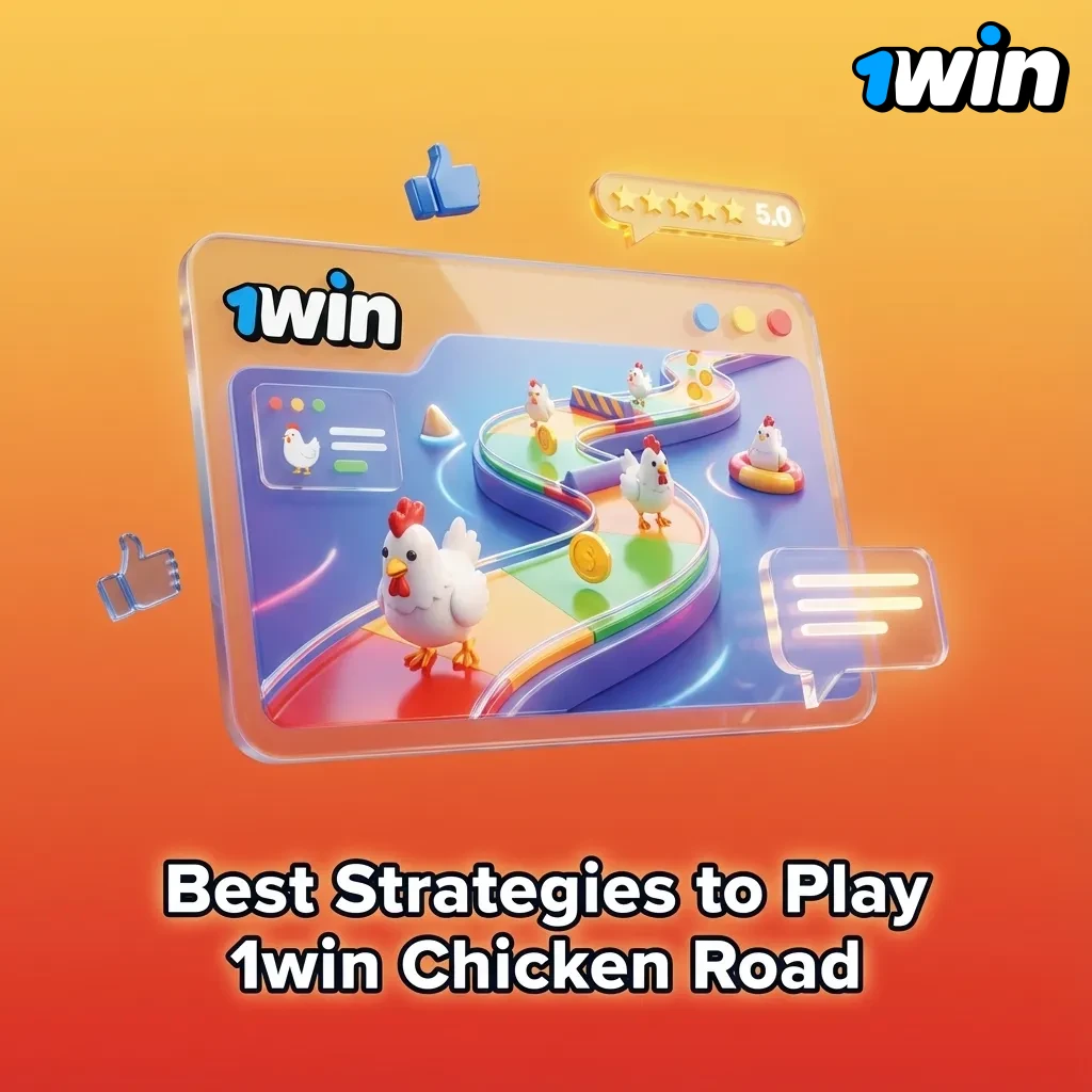 Illustration of 1win Chicken Road with tips on small fixed bets, low auto cashout, and stable risk management strategy
