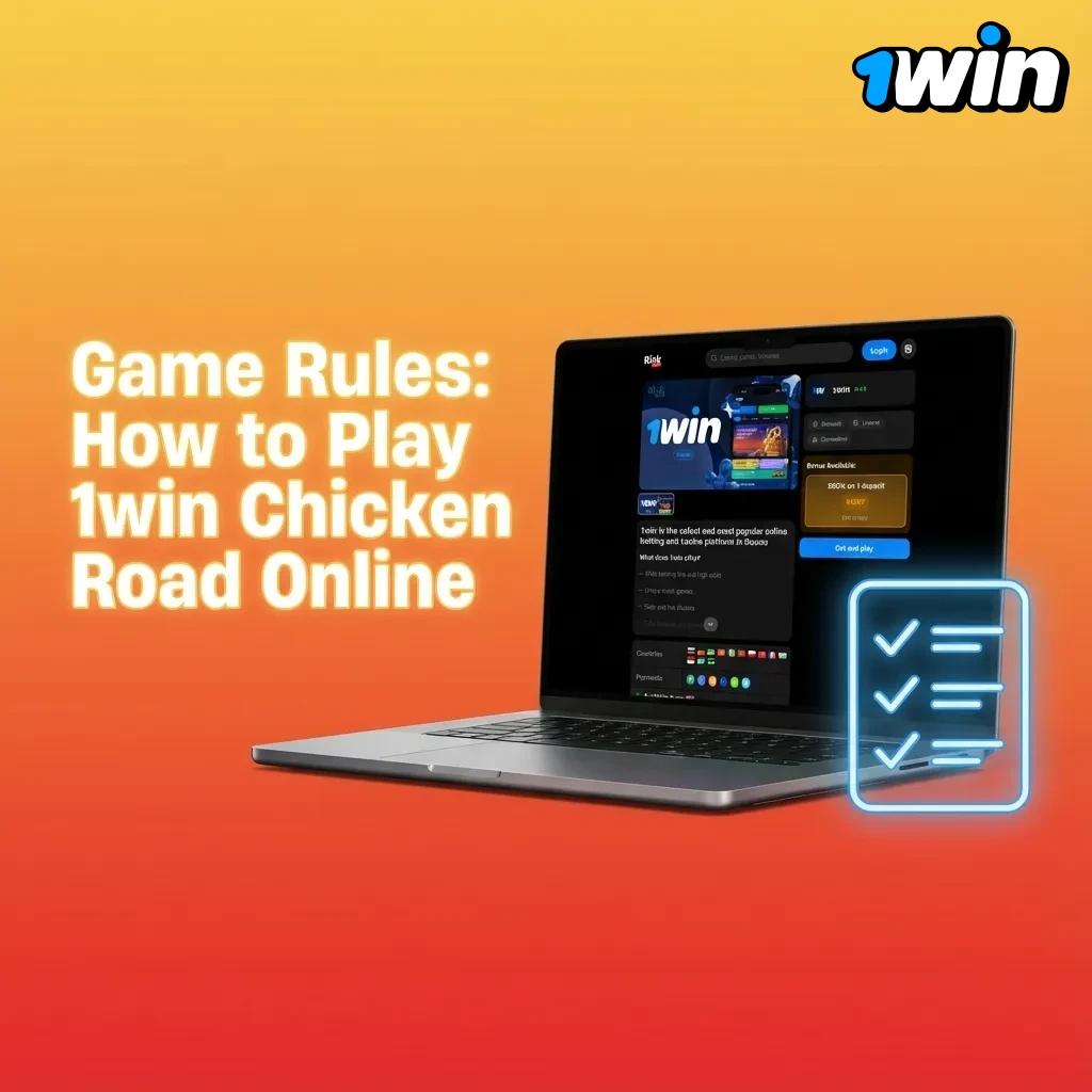 Illustrated guide for 1win Chicken Road game showing rising multiplier, cashout button, and crashing chicken icon