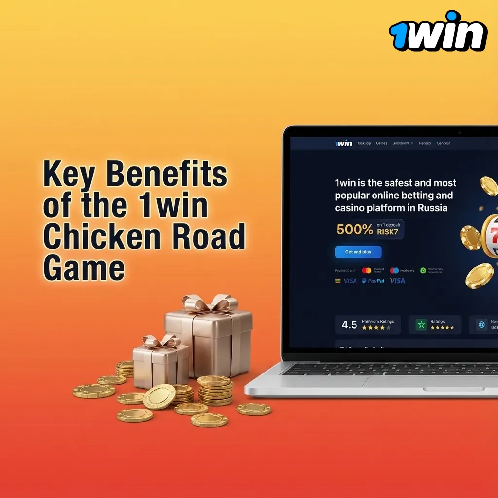 Infographic showing key benefits of 1win Chicken Road for Canadian players, including stats, auto tools, and 24/7 support