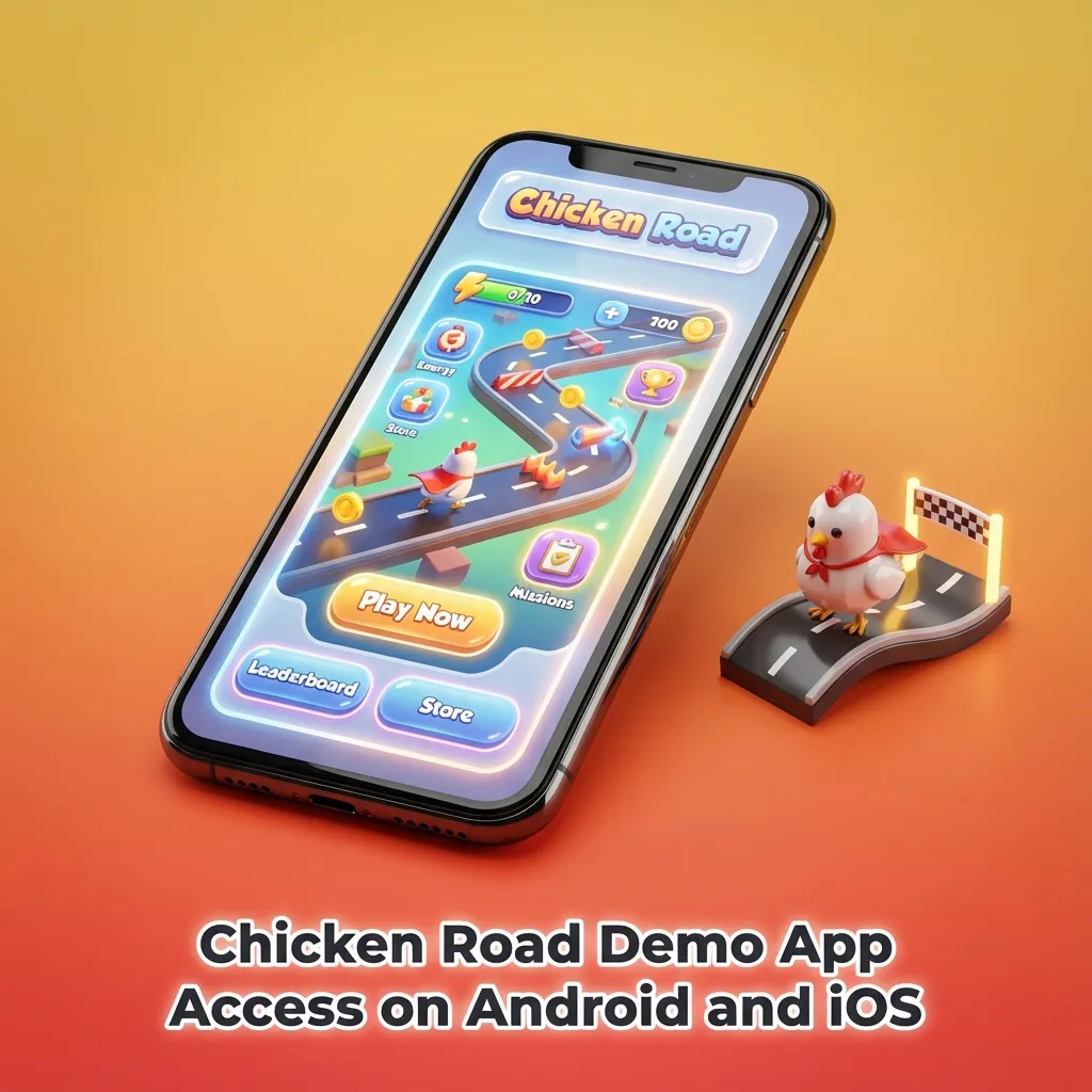 Smartphone showing Chicken Road slot demo game screen with casino app icons for Android and iOS