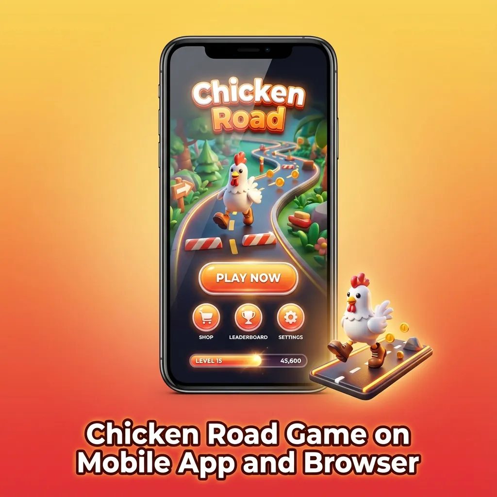 Smartphone showing Chicken Road casino game app screen, with icons for play, notifications, and mobile browser access