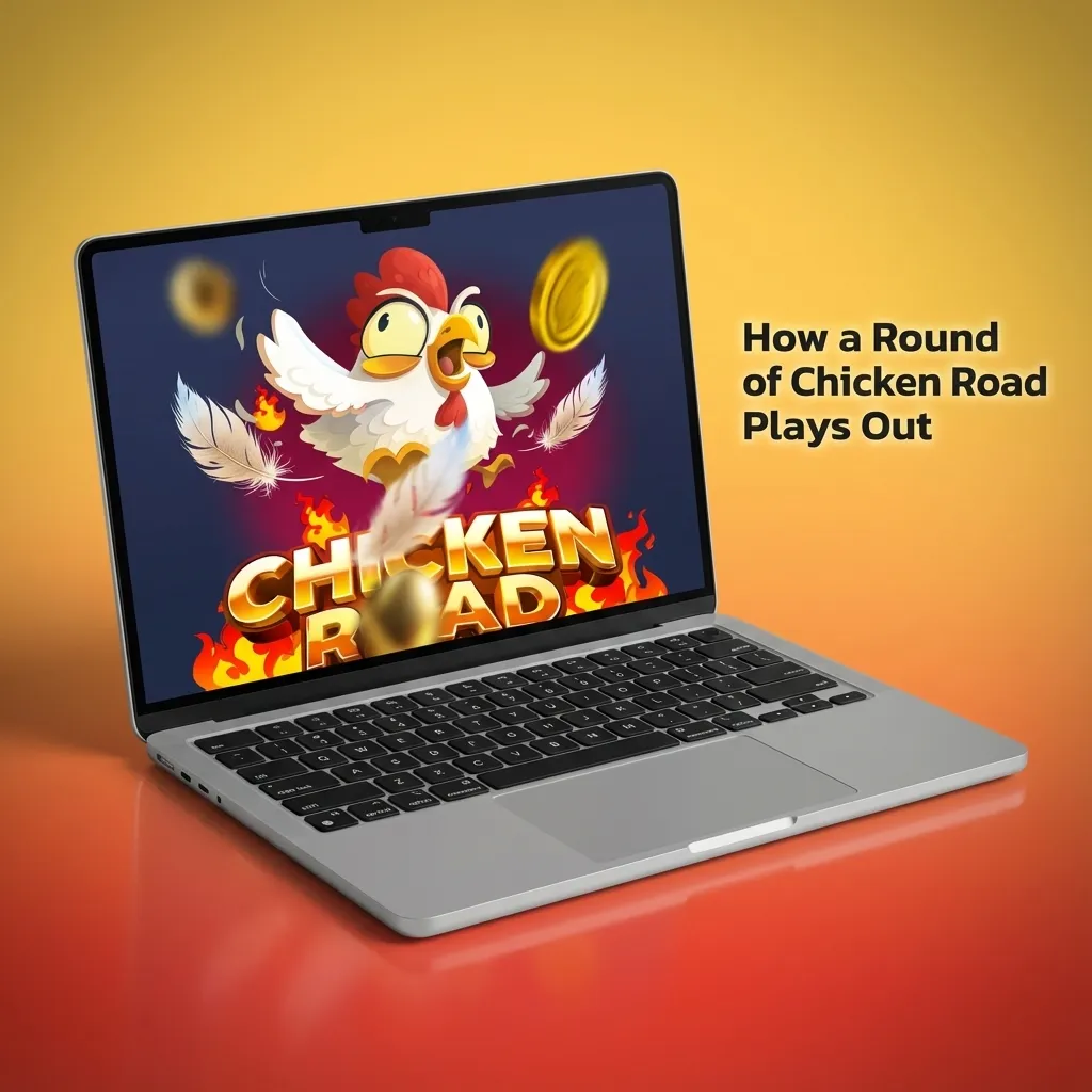 Illustrated steps of a Chicken Road game round with a chicken, rising multiplier, bet, and cash-out decision