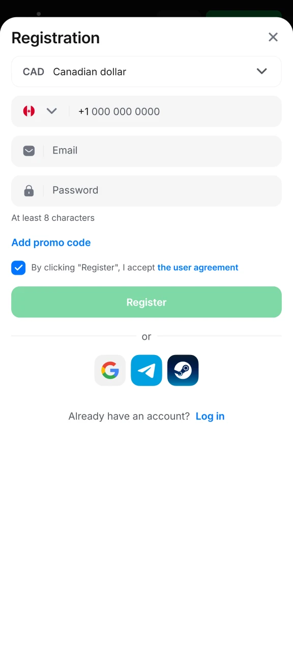 Register on the 1win website using your phone number, email, and a strong password.