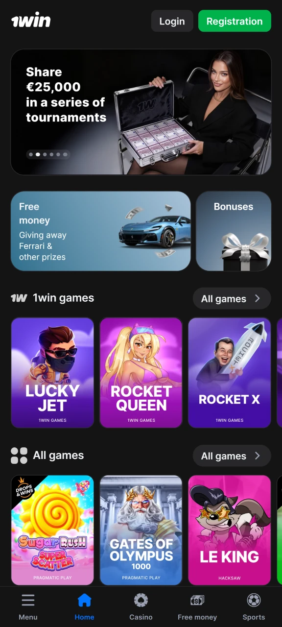 Open the 1win website on your browser.