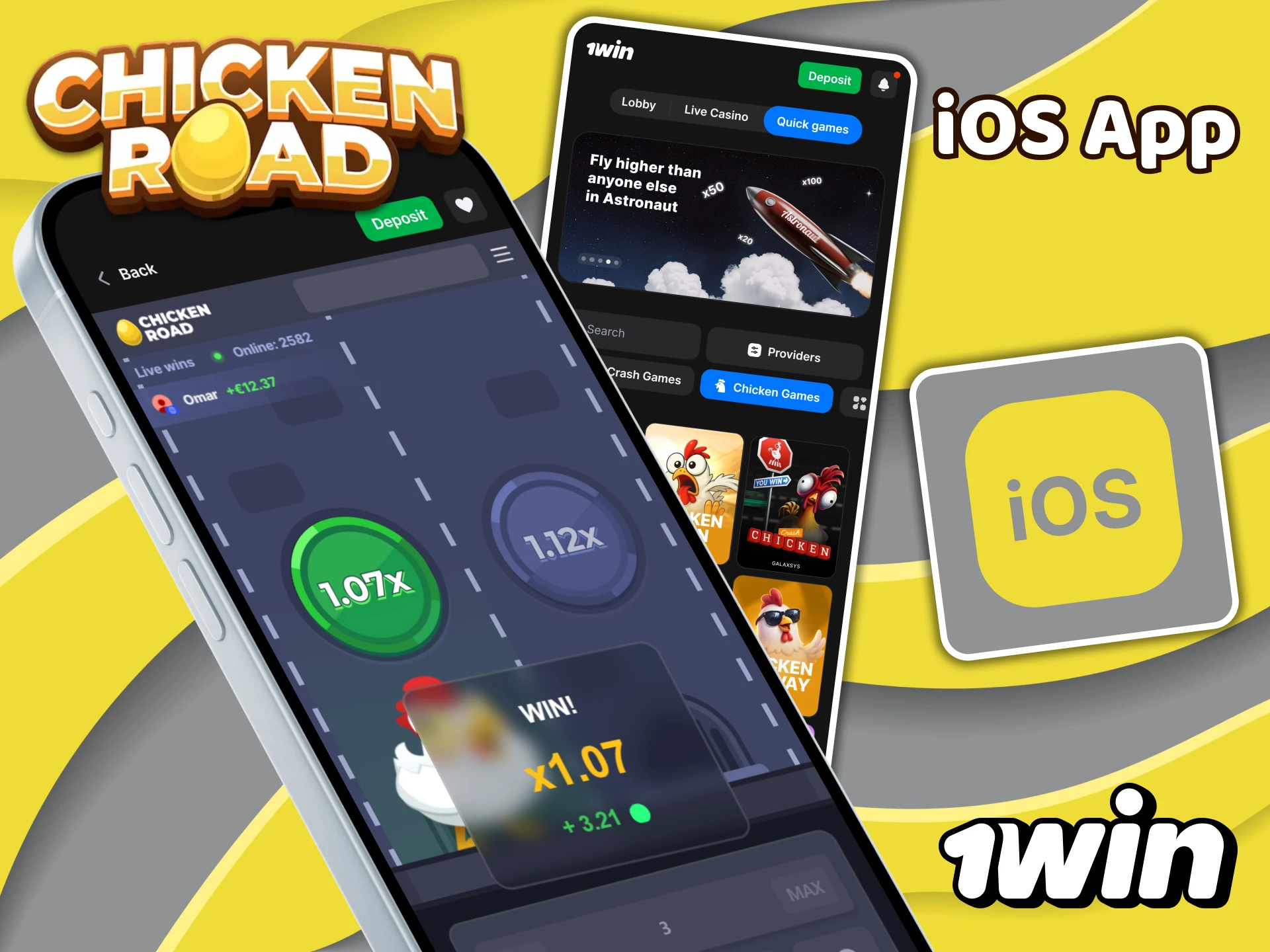 Get the mobile version of 1win on iOS to play Chicken Road.