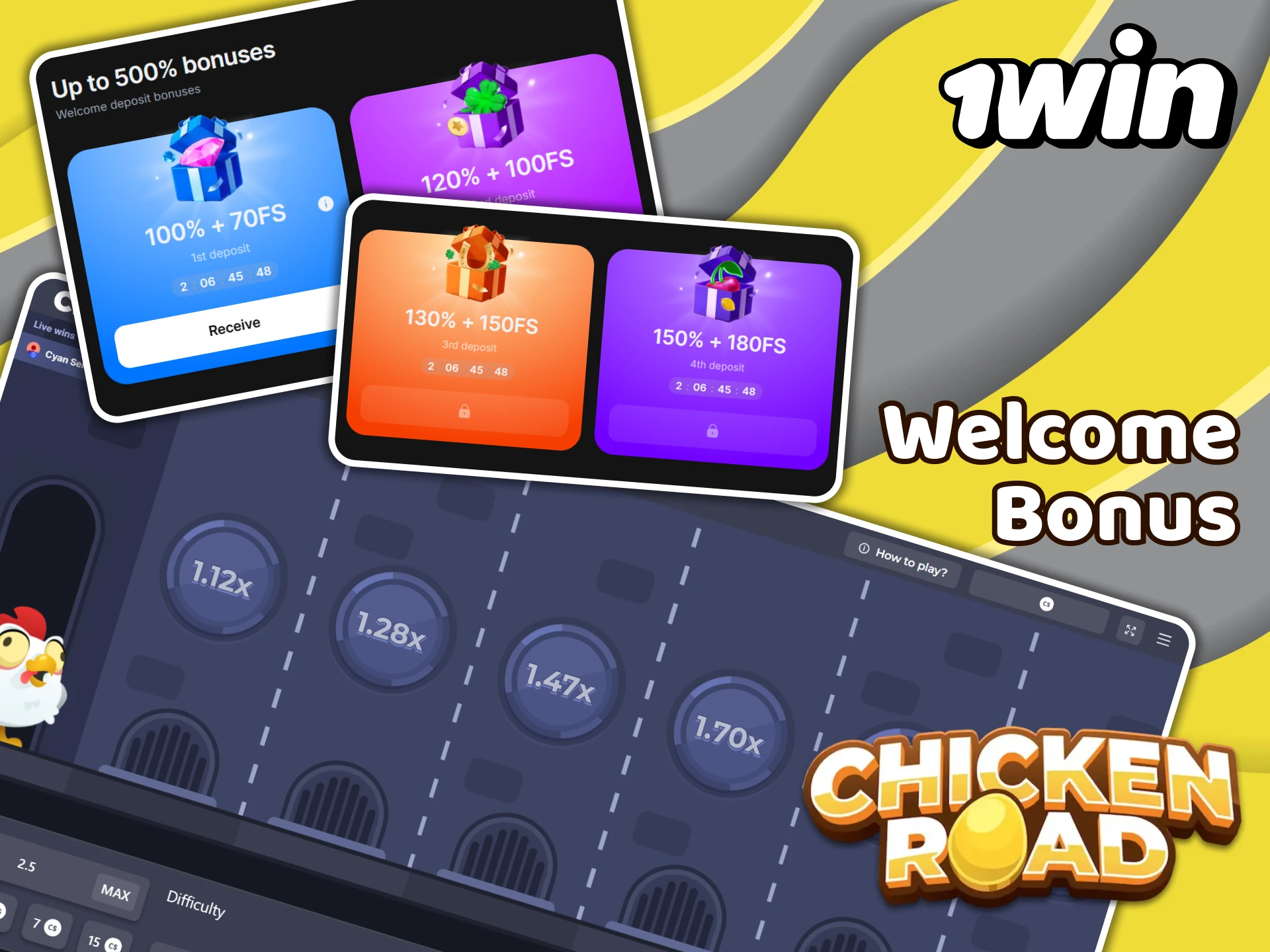 Register at 1win and get a welcome bonus for Chicken Road players.