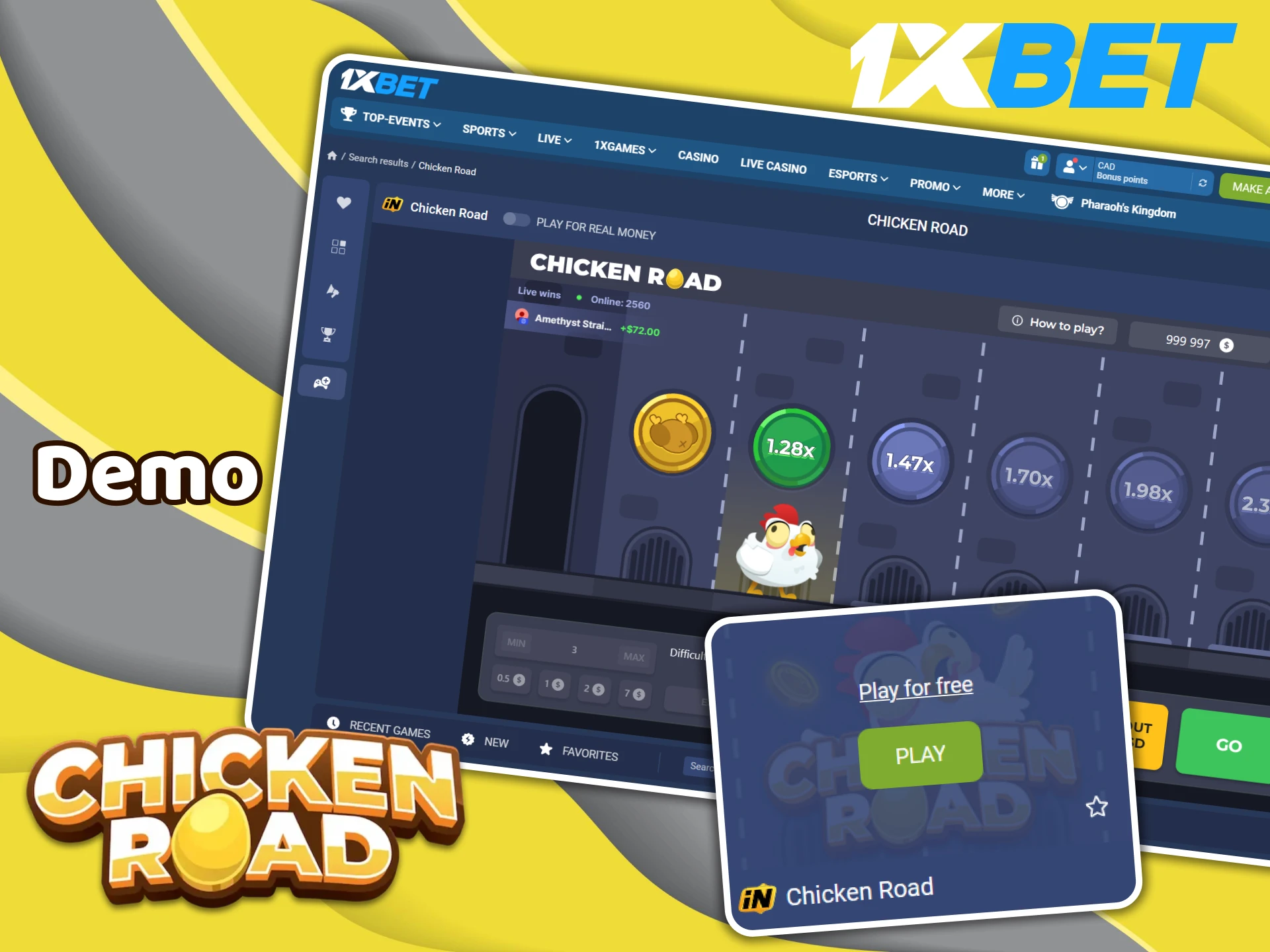 Play in a demo mode available at 1XBet to practice in the Chicken Road game.