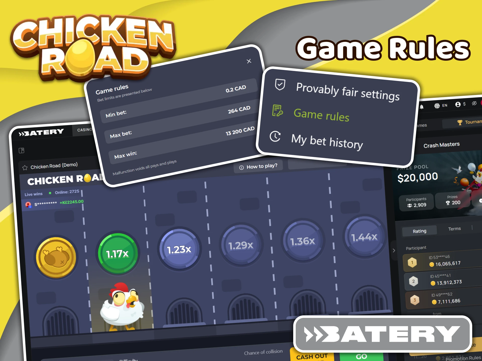 Familiarize yourself with the Chicken Road game rules on the Batery platform.