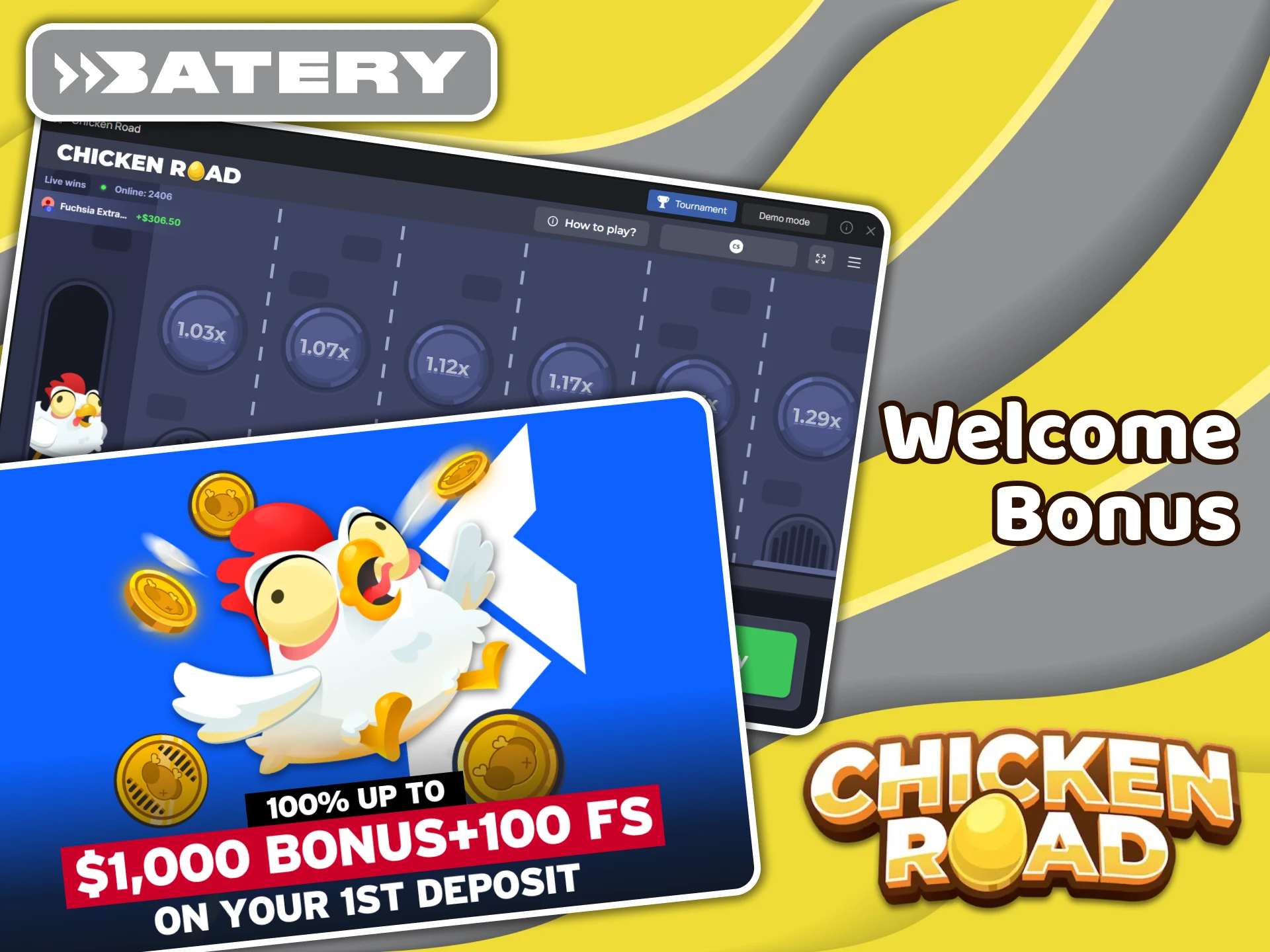 Register and get a welcome bonus for new Chicken Road players at Batery.