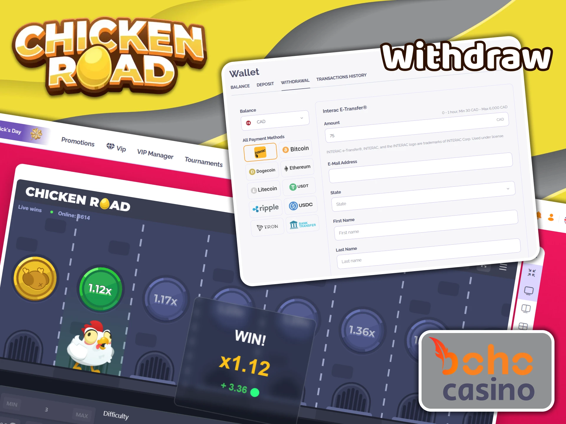 Win in Chicken Road and withdraw winnings from Boho Casino.