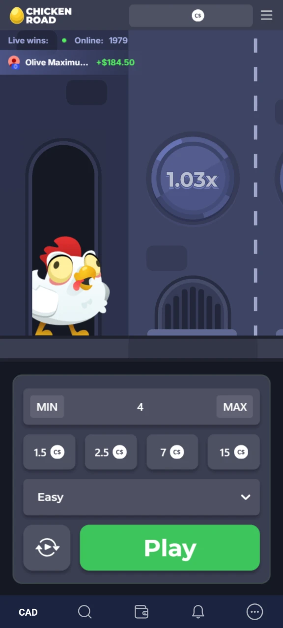 Find Chicken Road in the Joo Casino games section and open it.