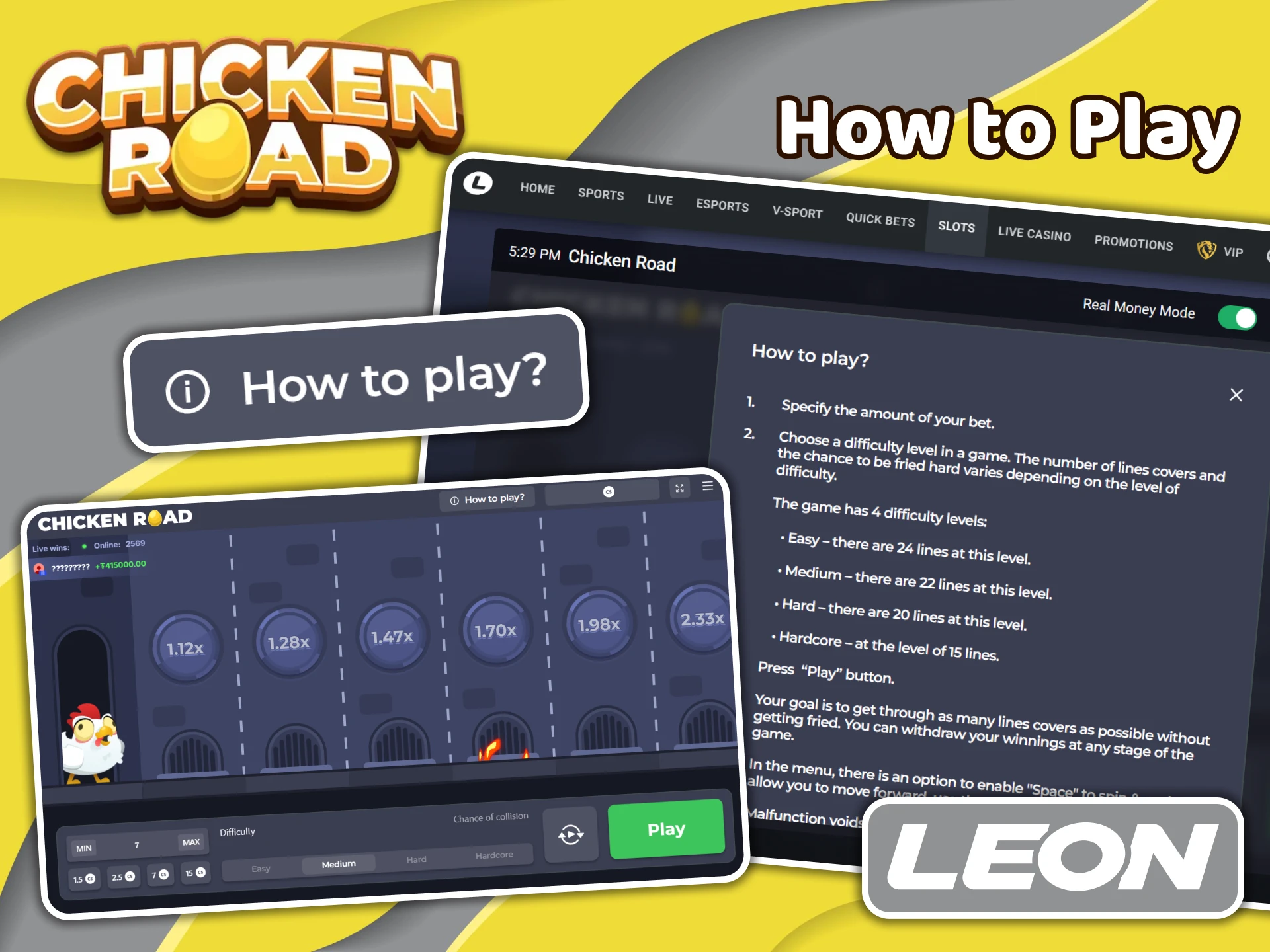 Learn how to play and the main Chicken Road rules on the Leonbet platform.