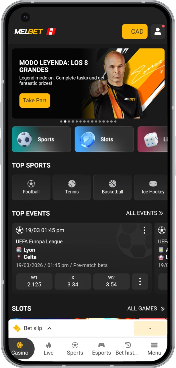 Open the link to the Melbet website in your browser.