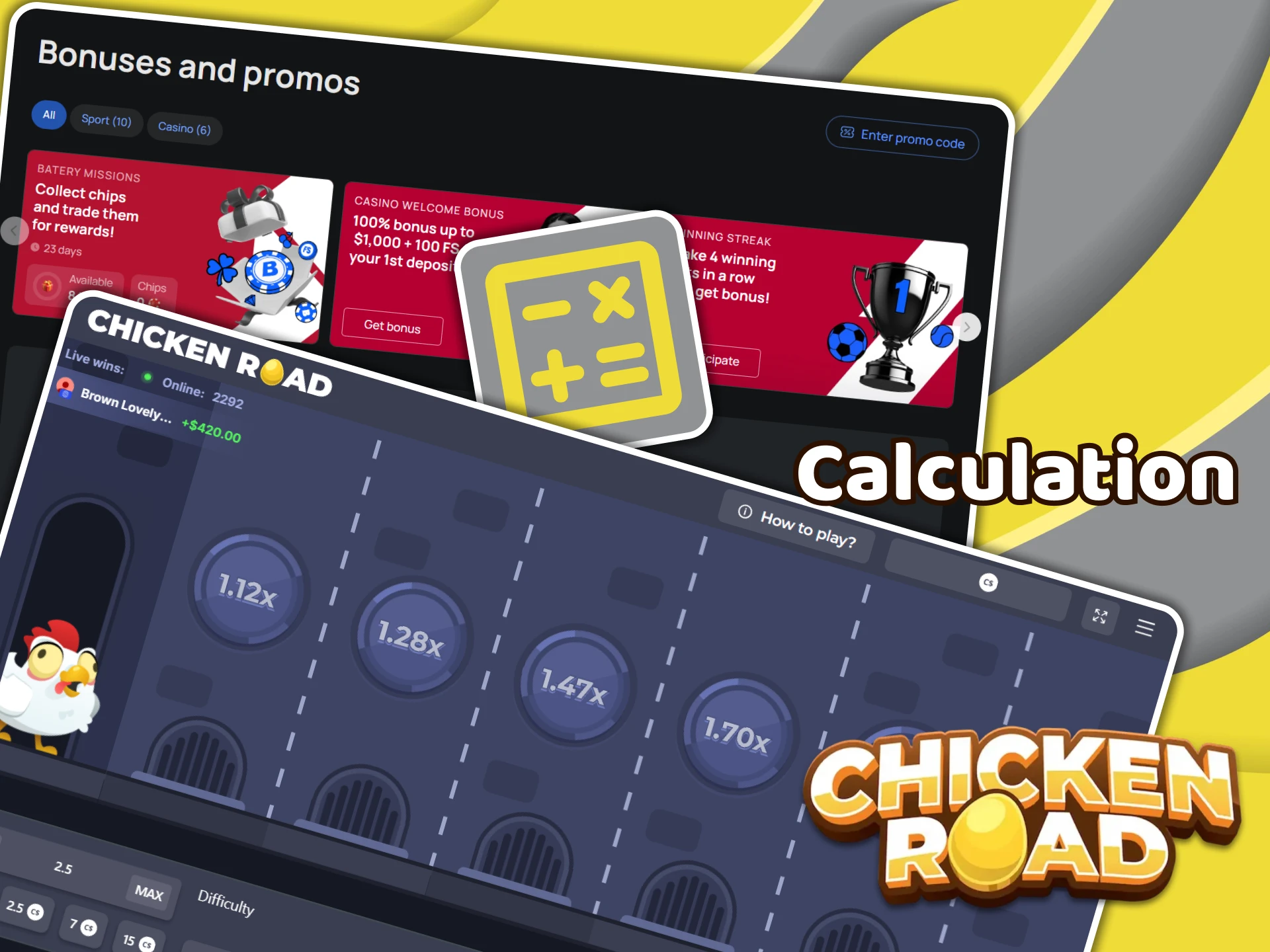 Learn more about Chicken Road promo codes and bonuses calculation.