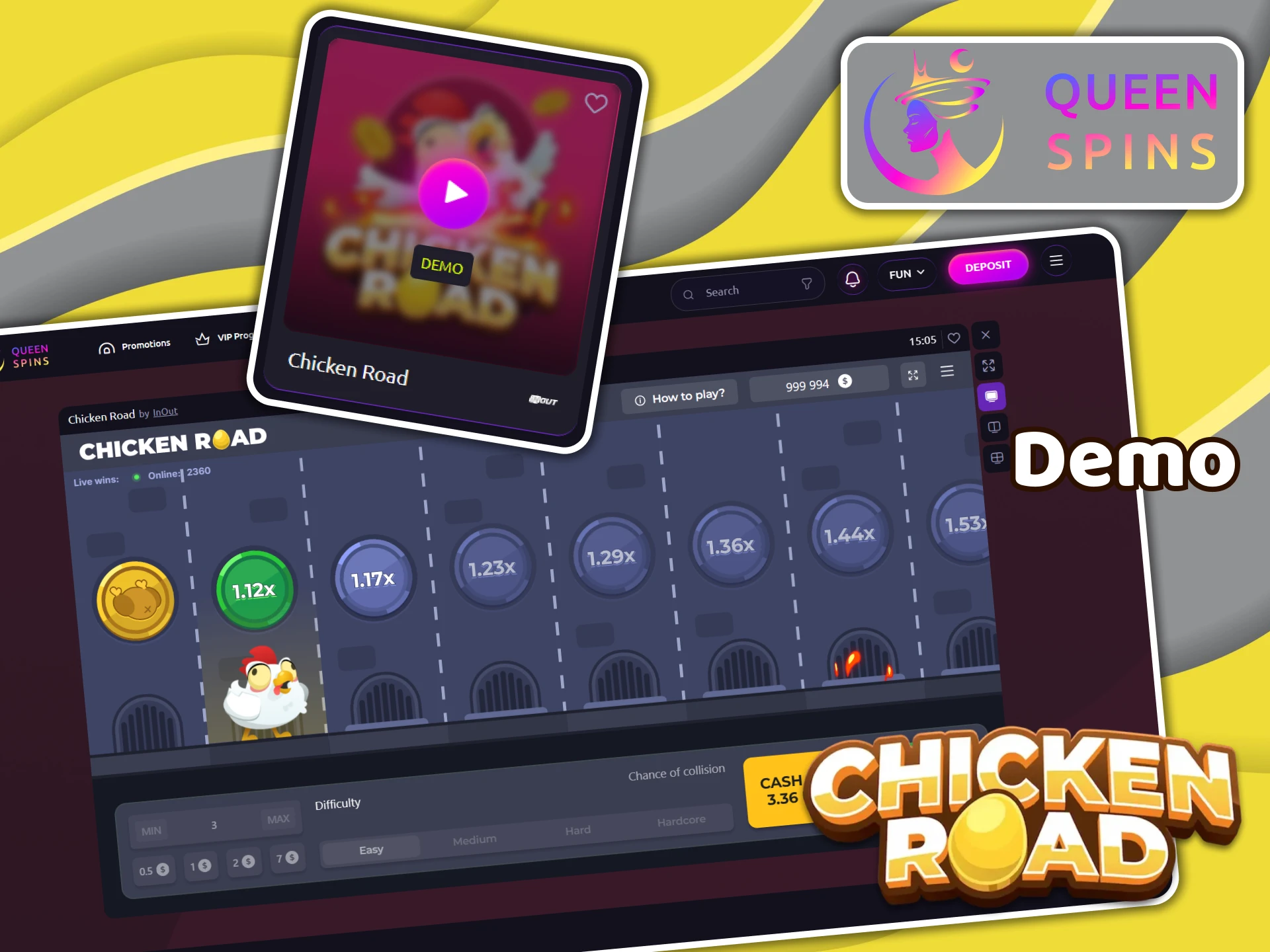 Find the Chicken Road demo at Queenspins casino to test your skills.