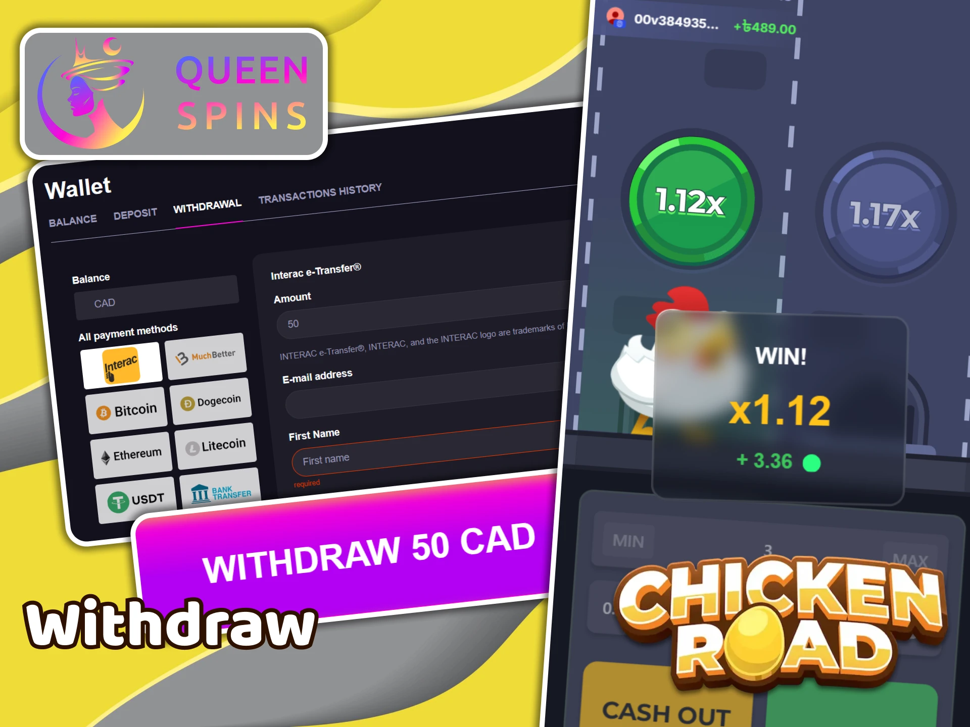Request a withdrawal from Queenspins to get your Chicken Road winnings.