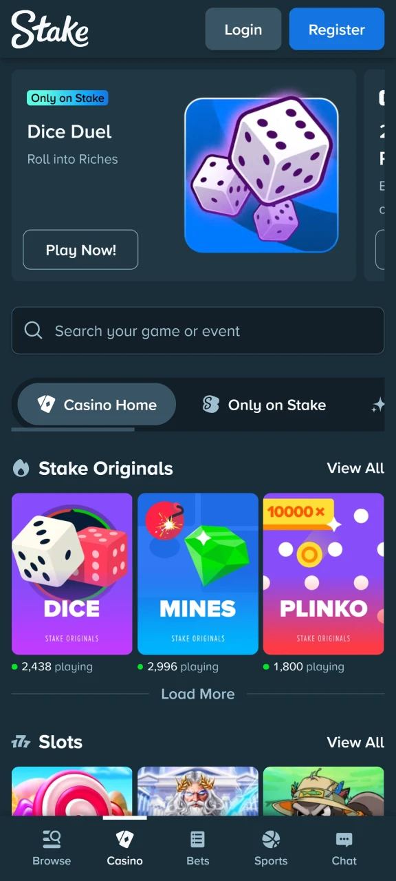 Open the Stake platform to register and play Chicken Road.