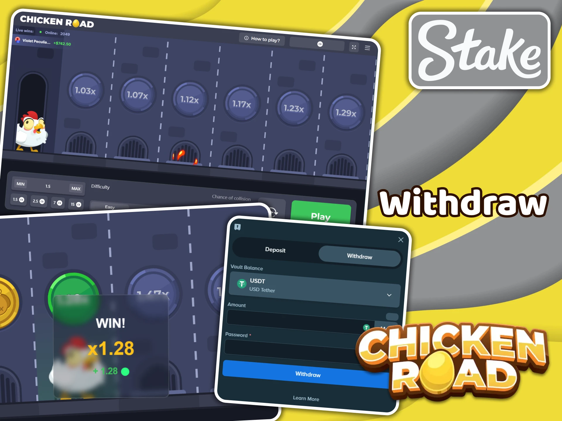Withdraw money won in the Chicken Road game from Stake.